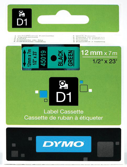 DYMO® Schriftbandkassette D1 12 mm schwarz auf grün