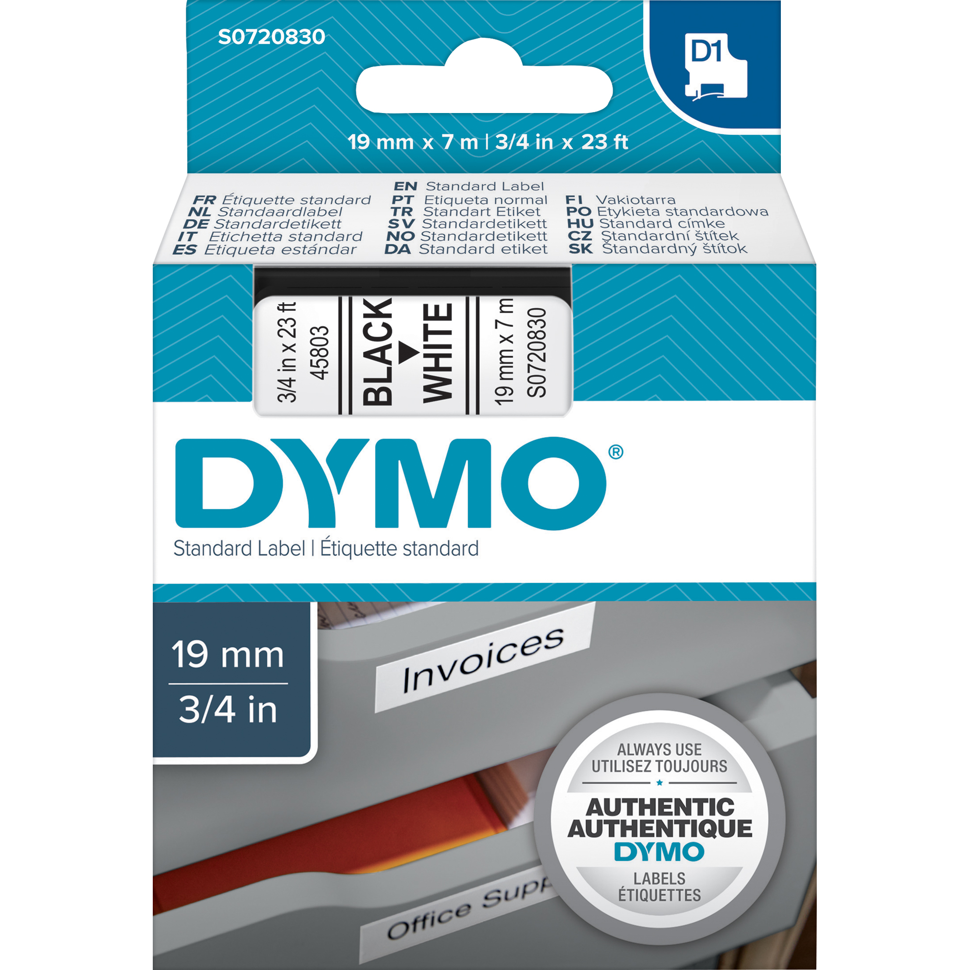 DYMO® Schriftbandkassette D1 19 mm weiß