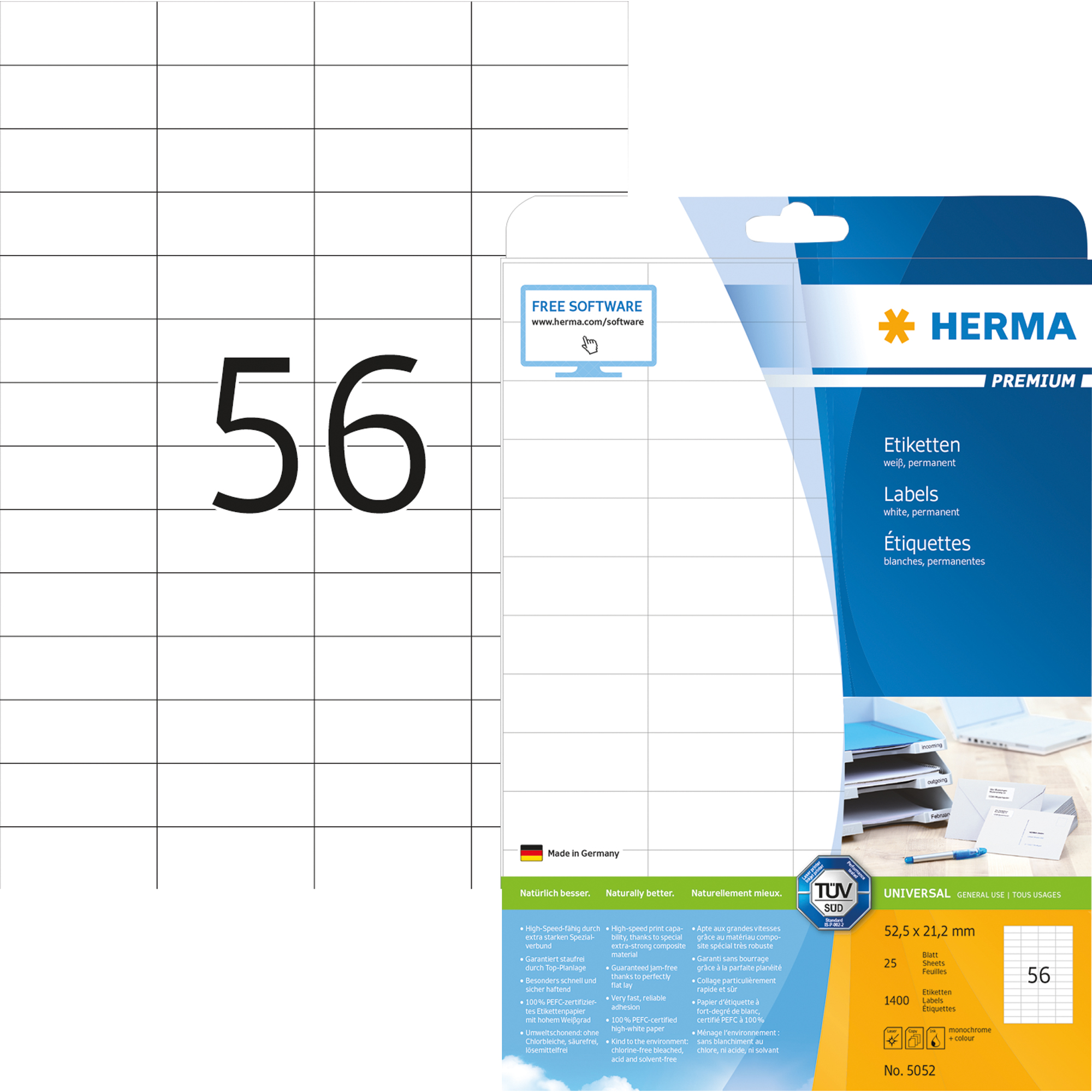 HERMA Universaletikett PREMIUM 52,5 x 21,2 mm 1.400 Etik./Pack.
