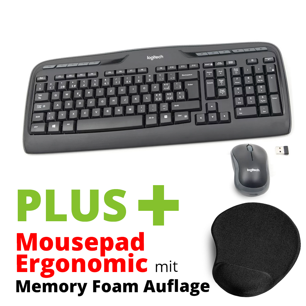 Logitech Tastatur-Maus-Set | inkl. Hama MK330 ERGOSET1 Mousepad