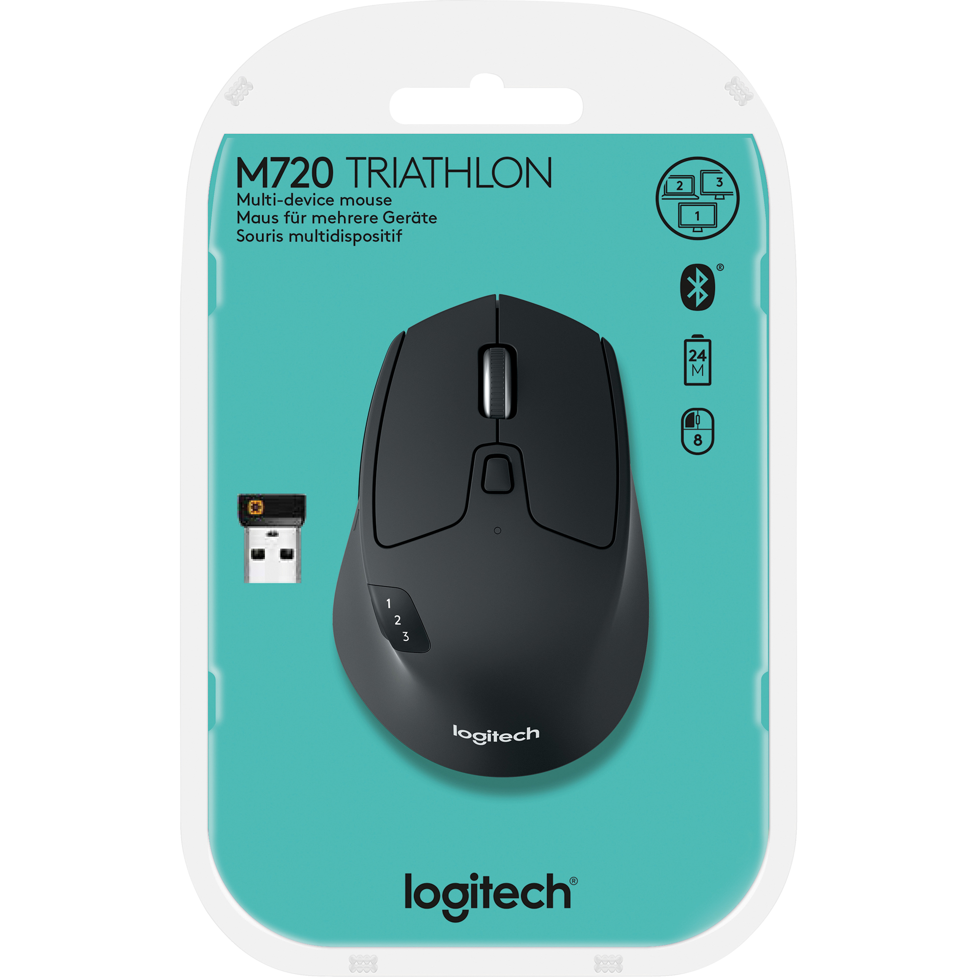 Logitech Maus M720 Triathlon Funk opt 8Tasten BluetoothUnifying