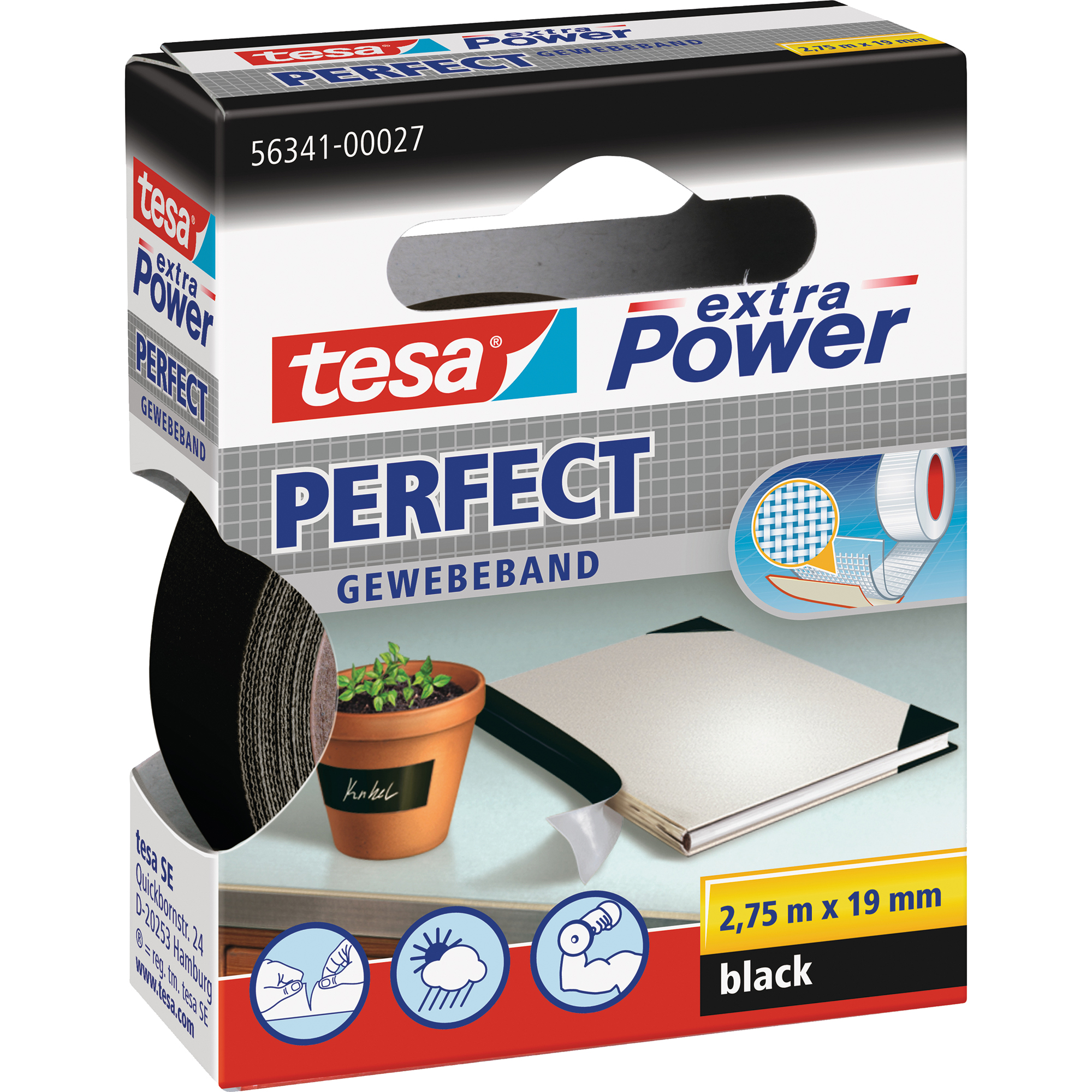 tesa® Gewebeband extra Power® Perfect 38 mm schwarz