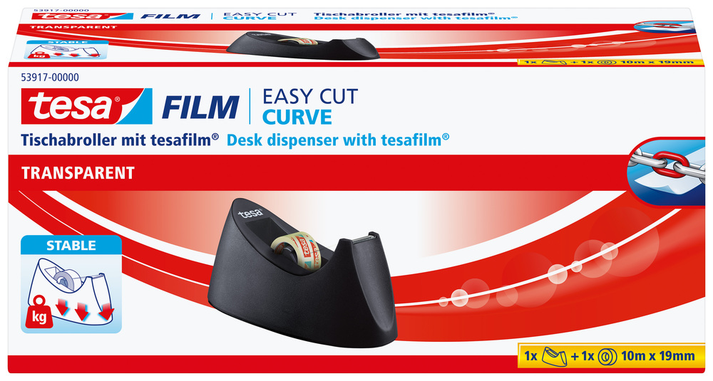 tesa® Tischabroller Easy Cut Curve schwarz gefüllt