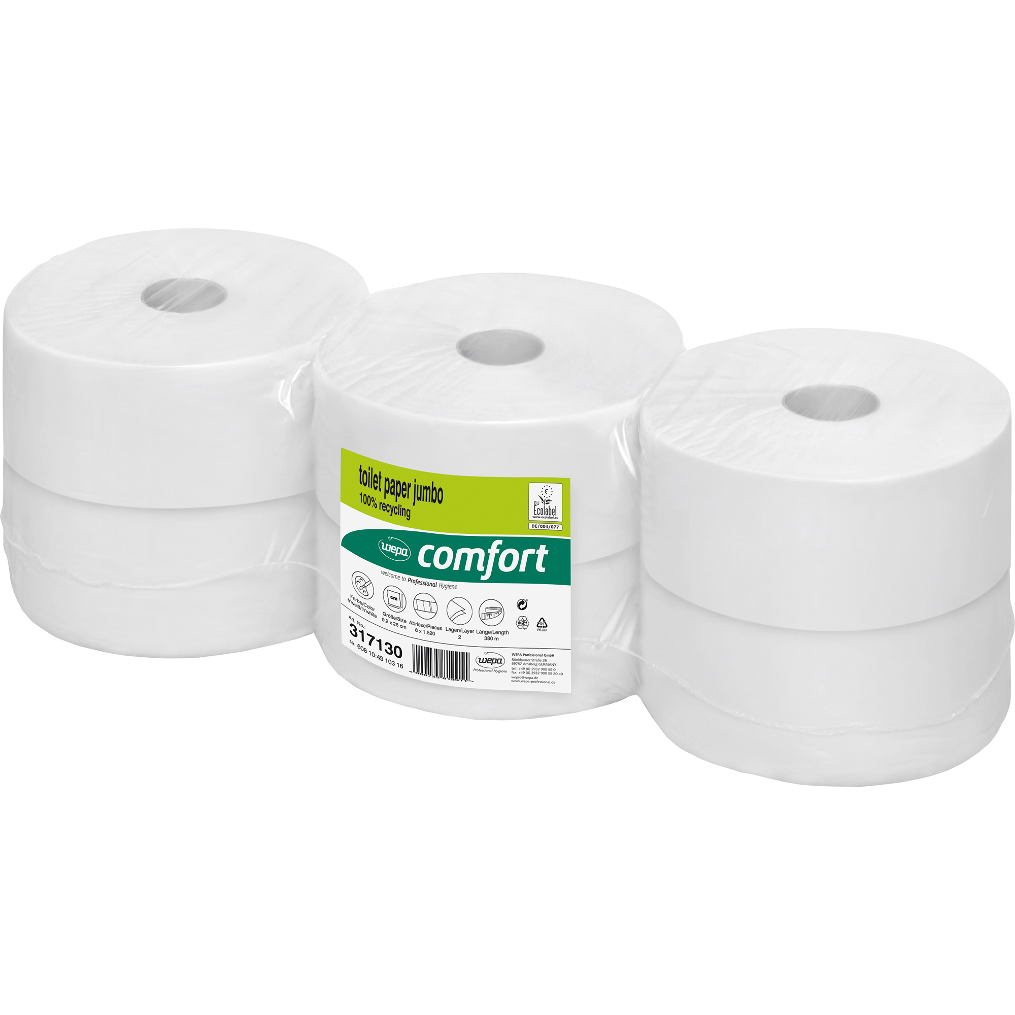 WEPA Toilettenpapier comfort Jumborolle 2-lagig 6er Pack