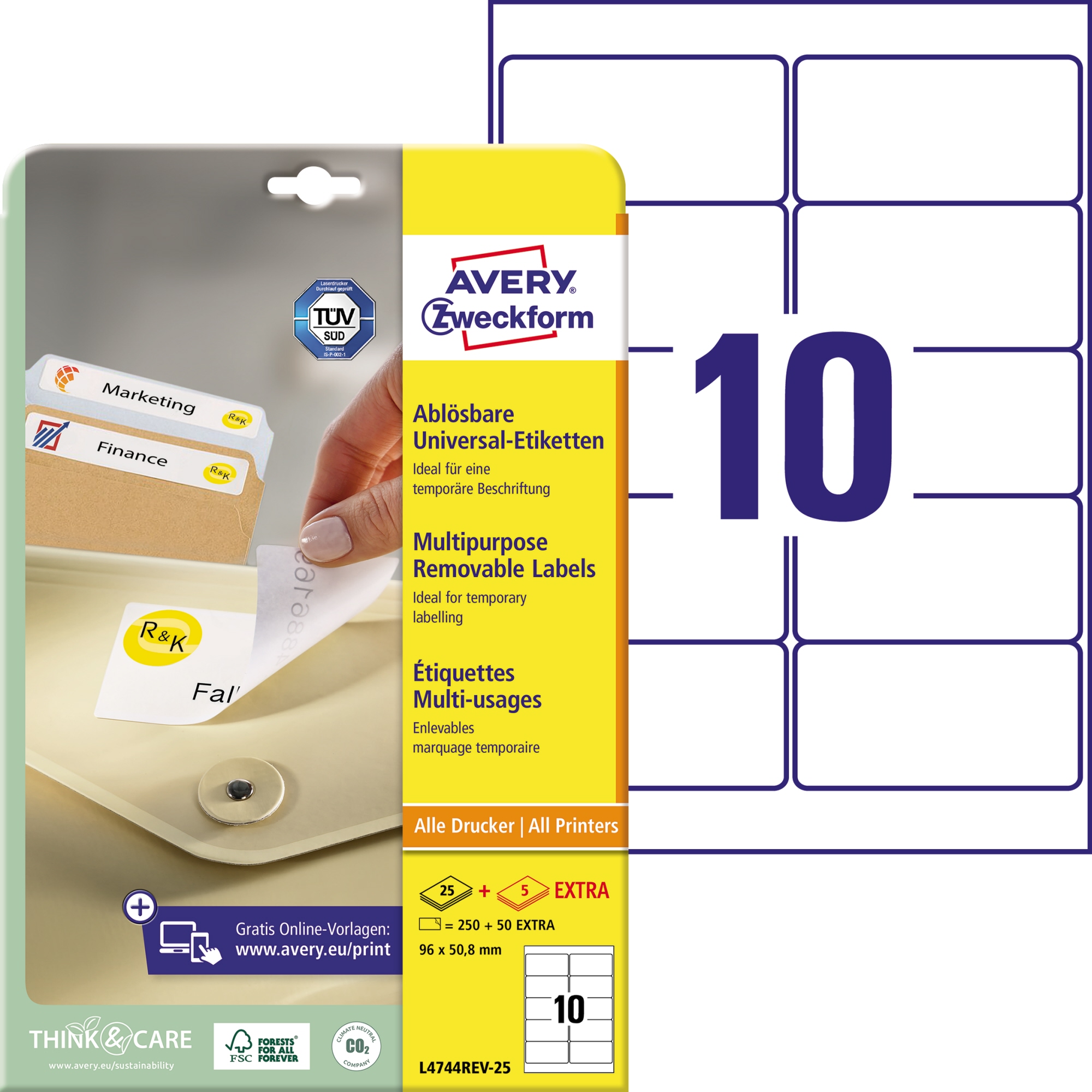 Avery Zweckform Universaletikett weiß, 96 x 50,8 mm, Vorteilspack + 5 Blatt gratis