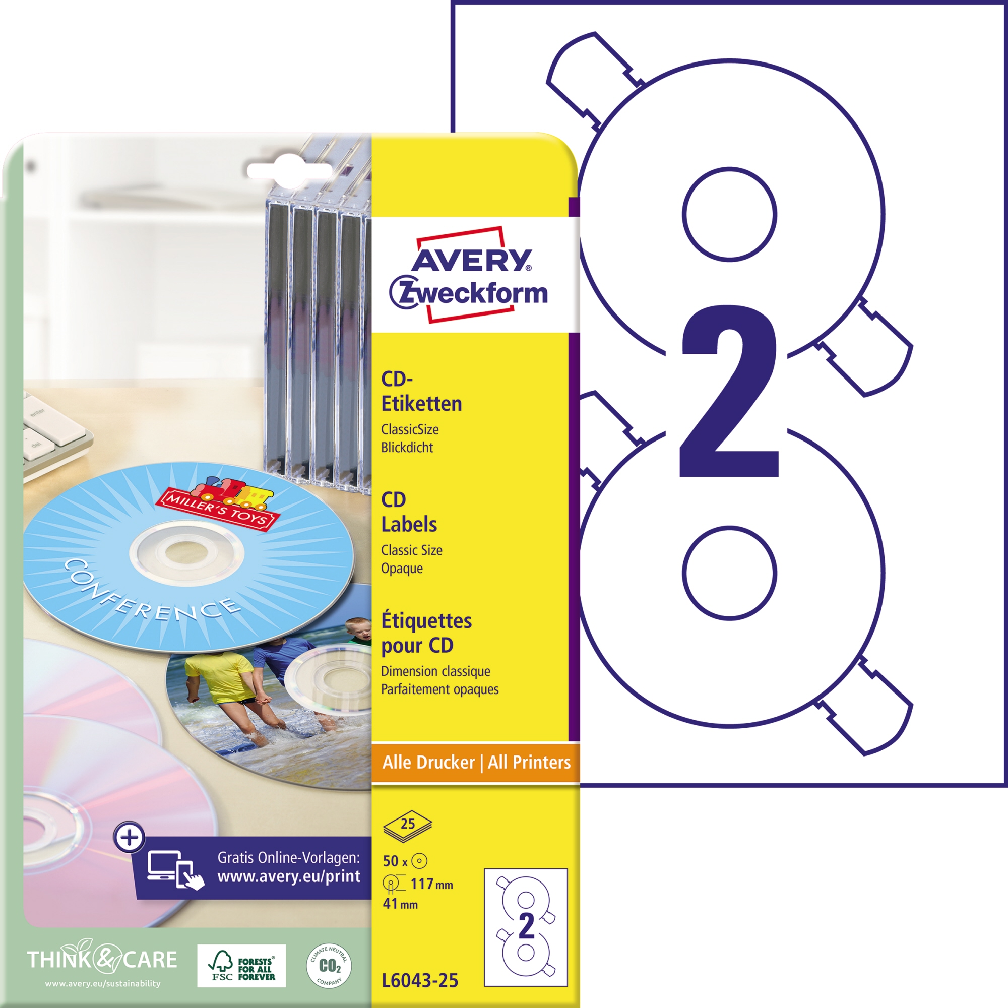 Avery Zweckform CD/DVD Etikett, weiß, 25 Bl./Pack.