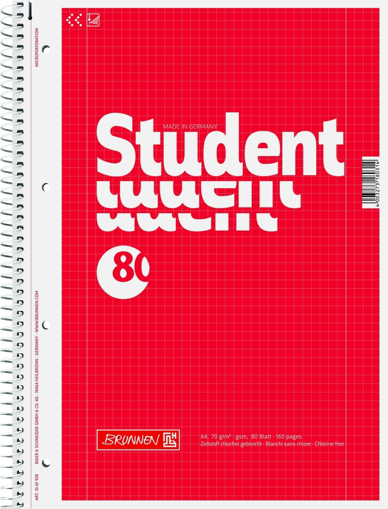 BRUNNEN Collegeblock DIN A4, Lineatur 28, mit Doppelrand, 80 Blatt