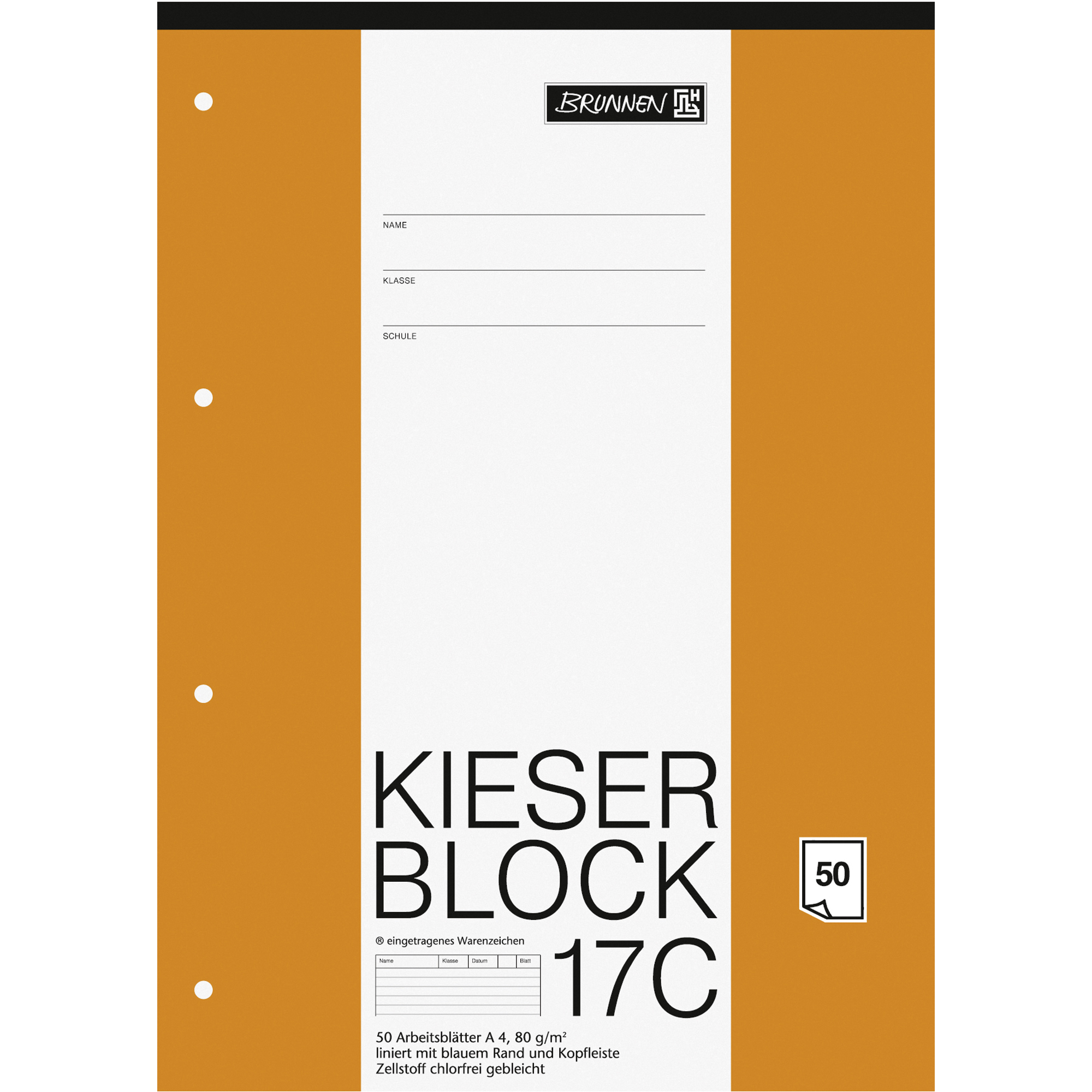 BRUNNEN Schulblock/Kieserblock DIN A4, Lineatur 17C/21, 50 Blatt