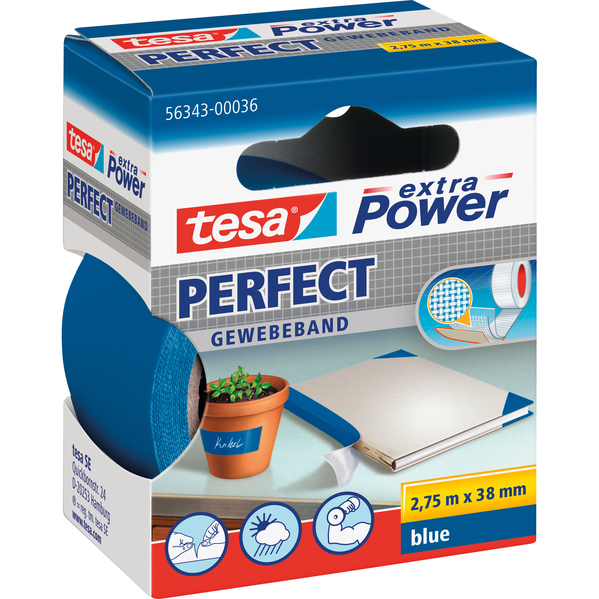 tesa® Gewebeband extra Power® Perfect 38 mm blau