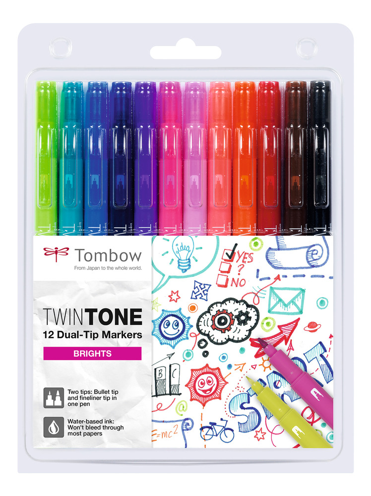Tombow Fasermaler TwinTone Etui verschiedene Farben, kräftige Töne