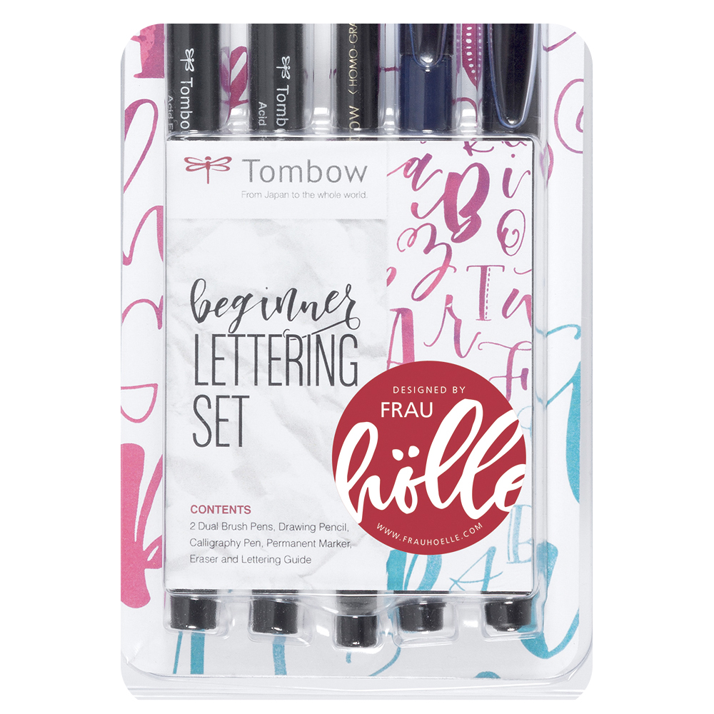Tombow Lettering Set Beginner mit 5 Stiften, Radierer und Anleitung