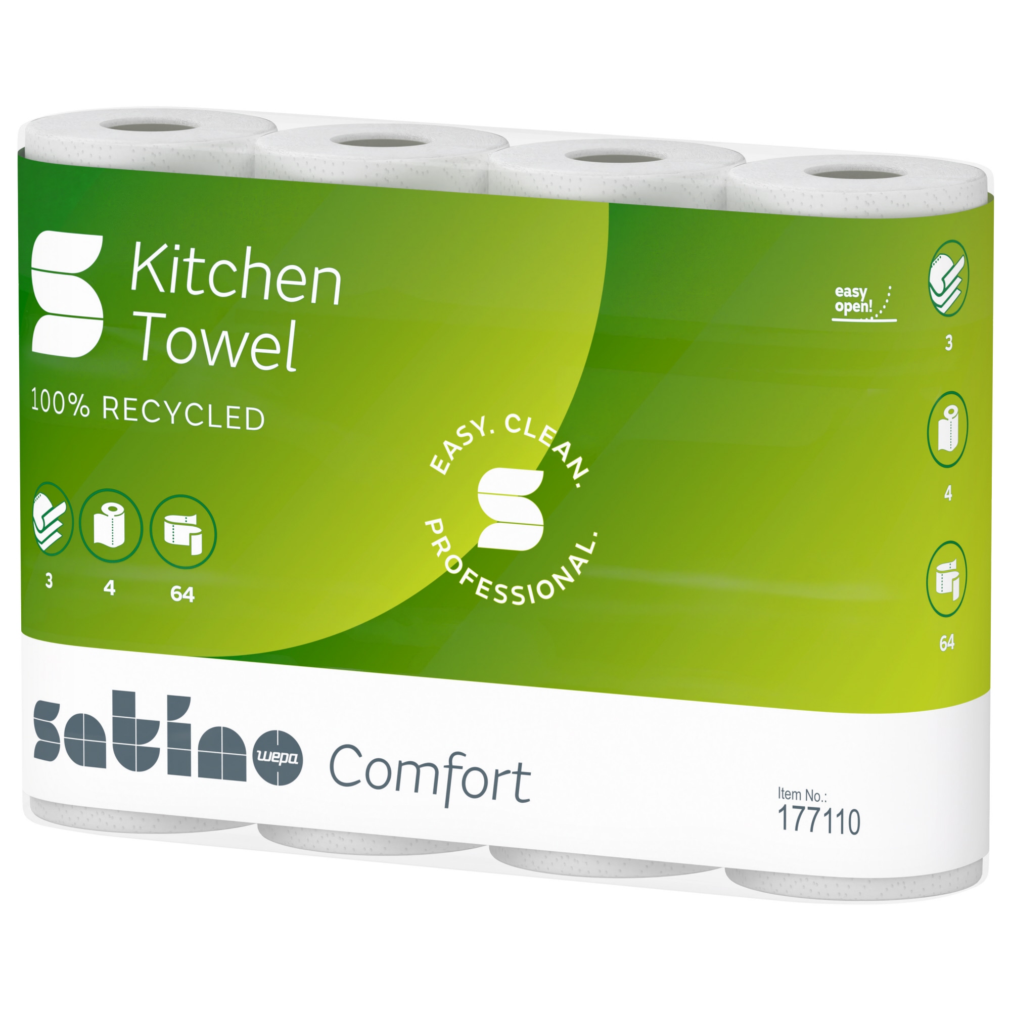 Satino Küchenrolle Comfort 3-lagig hochweiß Recyclingpapier 4er Pack