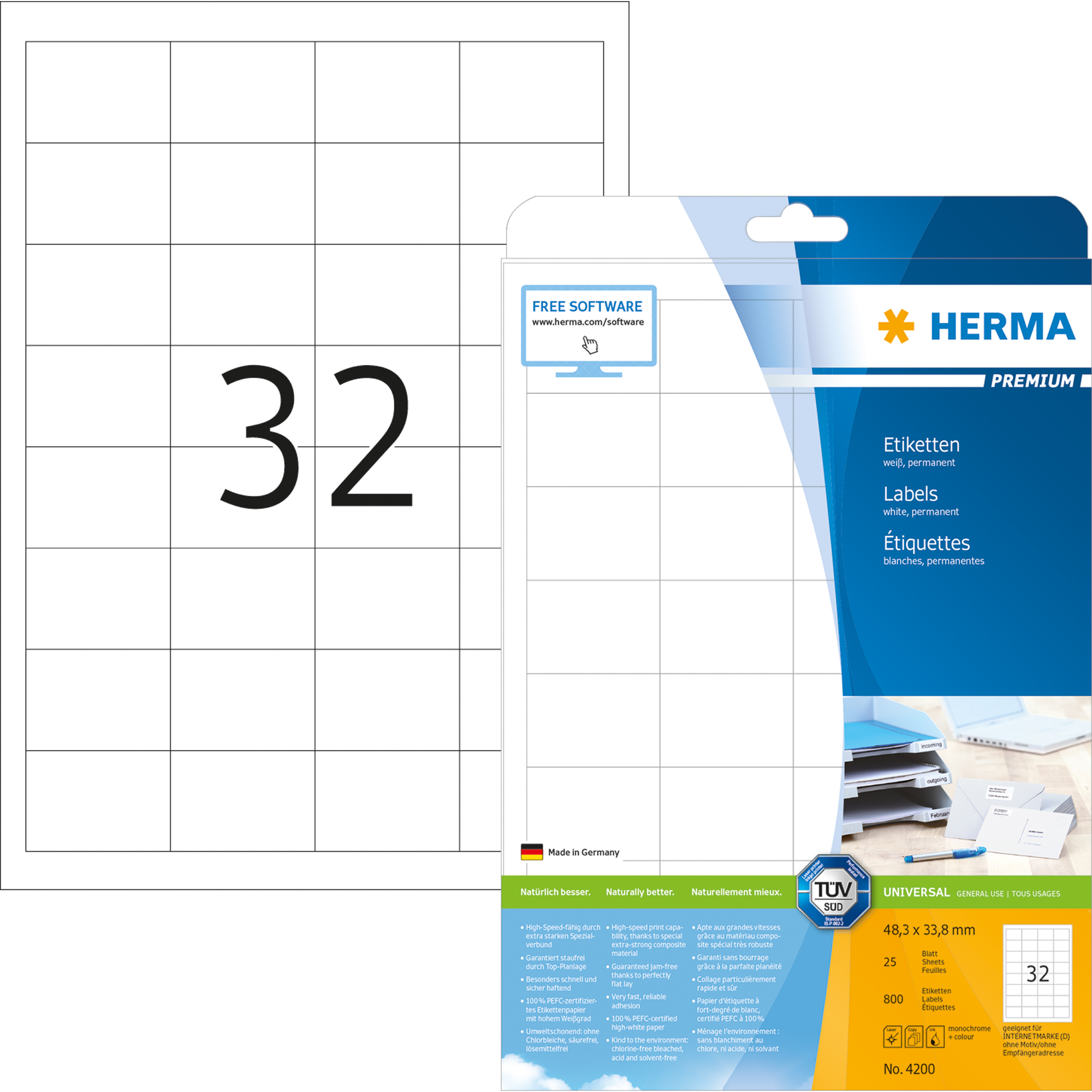HERMA Universaletikett Premium weiß, 48,3 x 33,8 mm