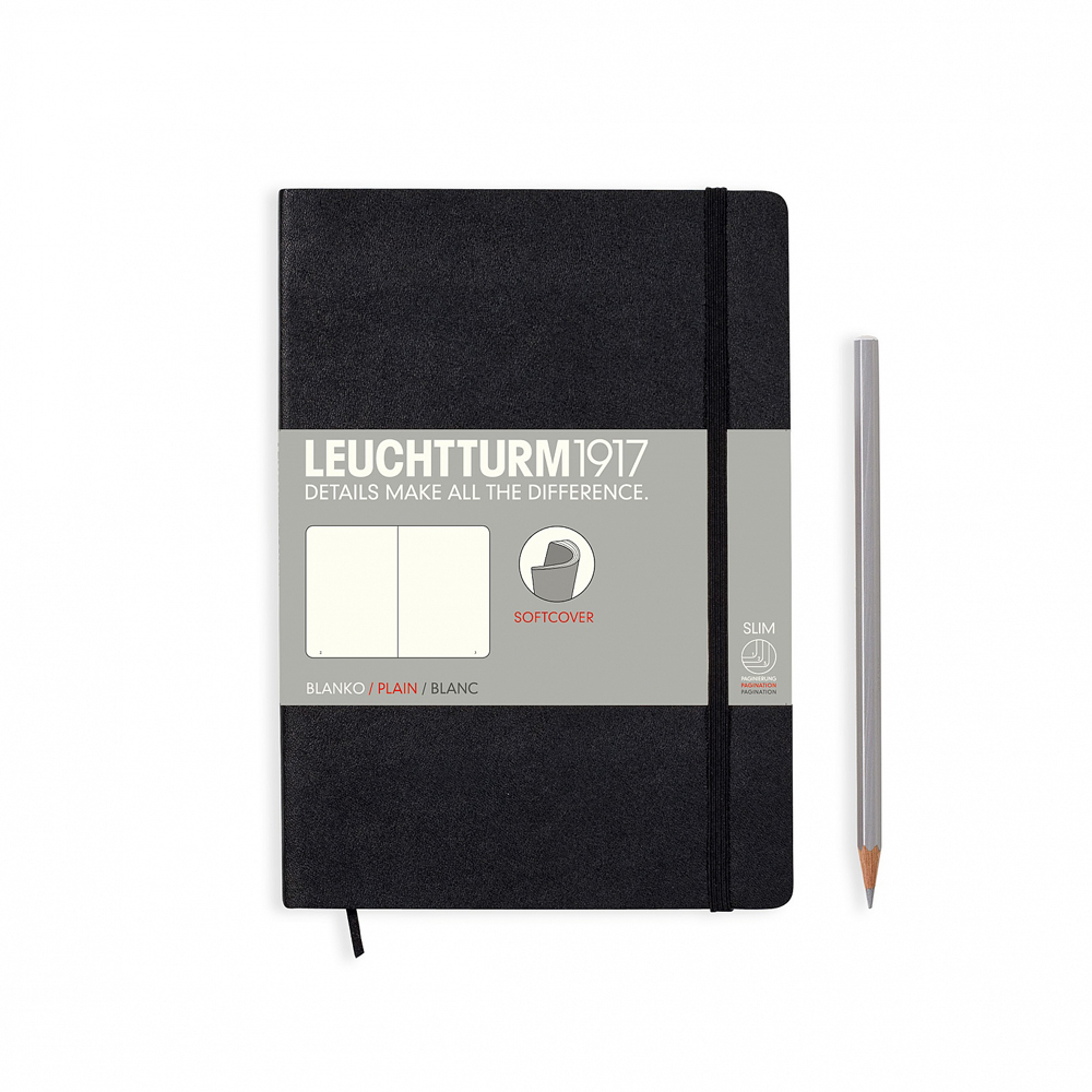 Leuchtturm Notizbuch Medium A5 mit Softcover Einband in schwarz, blanco
