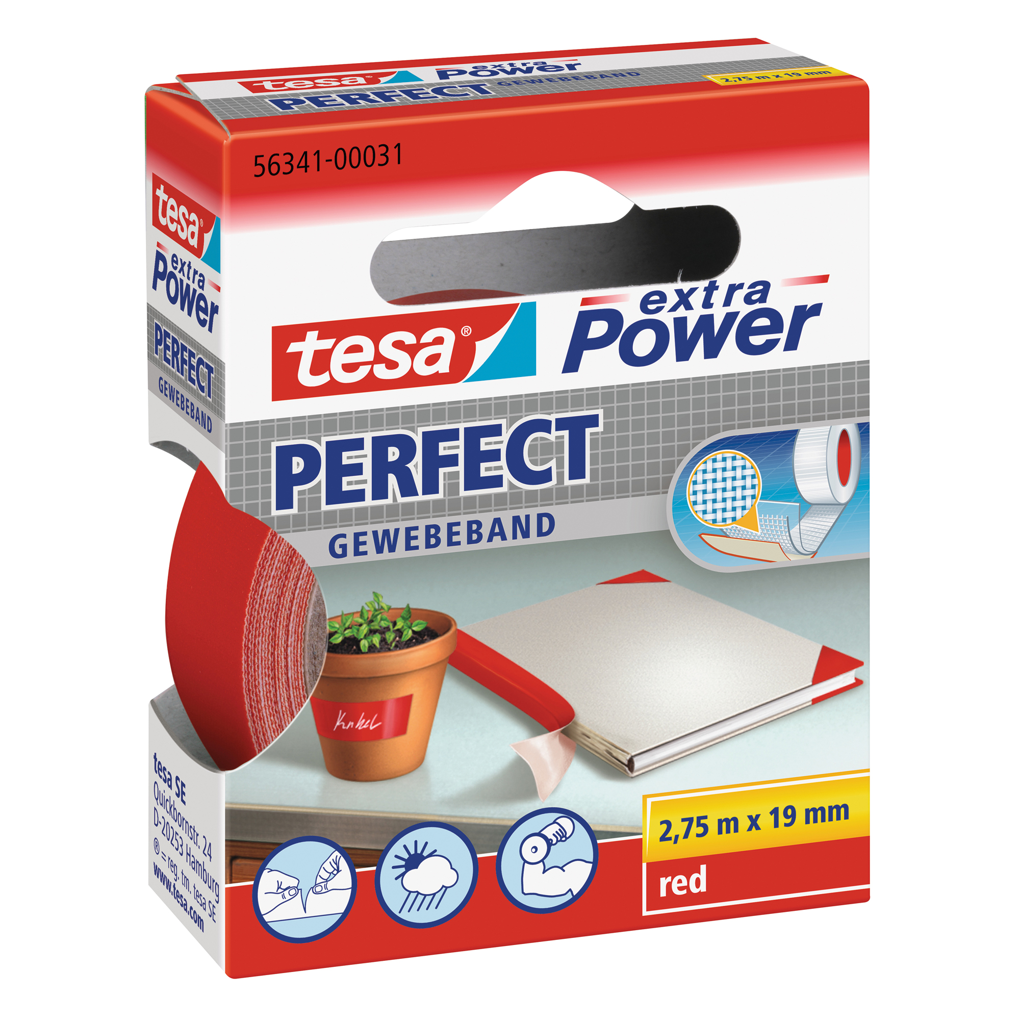 tesa® Gewebeband extra Power® Perfect 19 mm rot