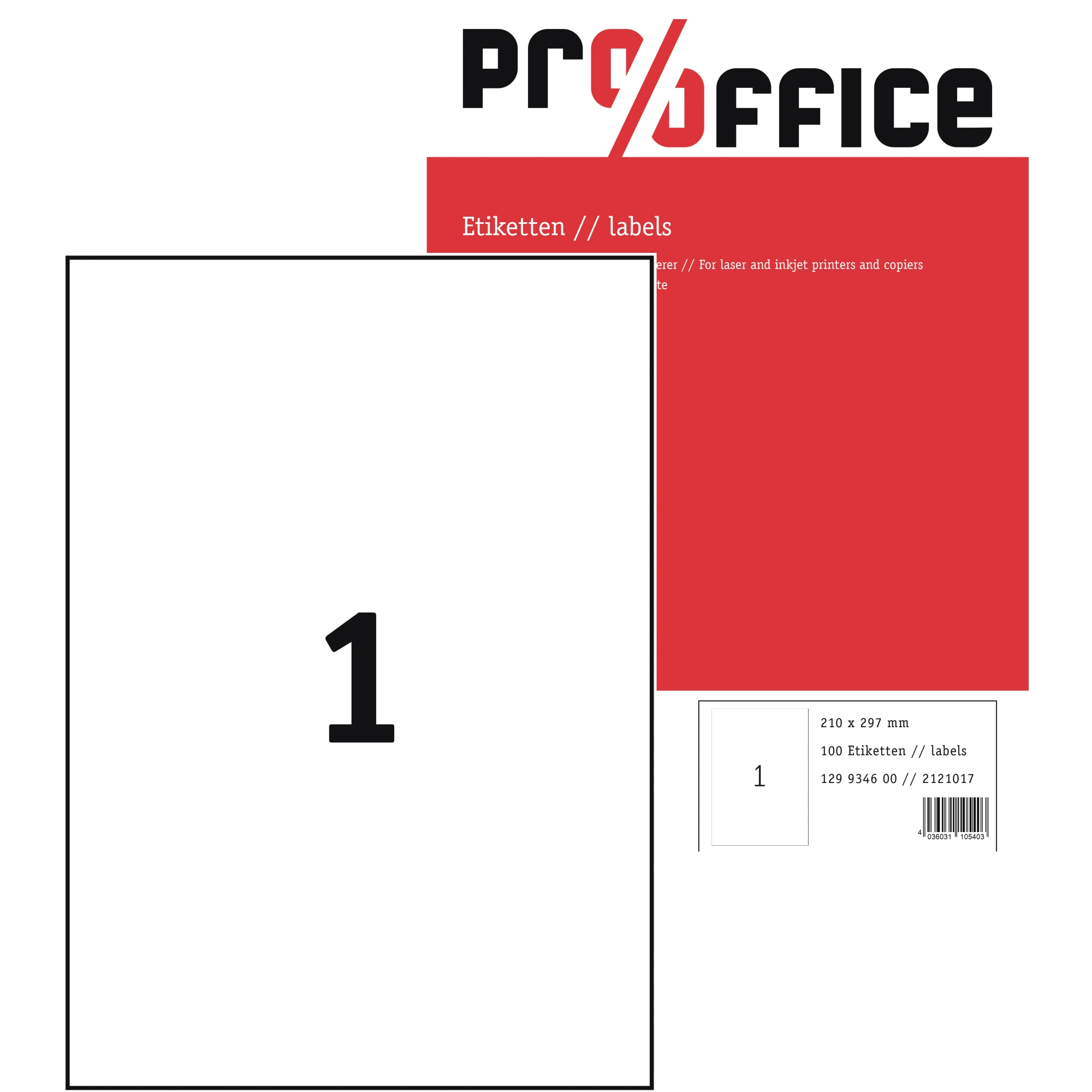 Pro/Office Universaletikett ohne umlaufenden Rand 297 x 210 mm