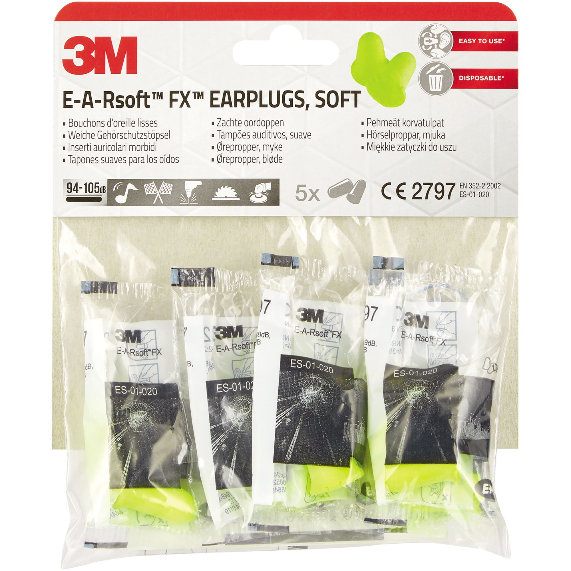 3M™ Gehörschutzstöpsel E-A-Rsoft FX gelb 5er Pack