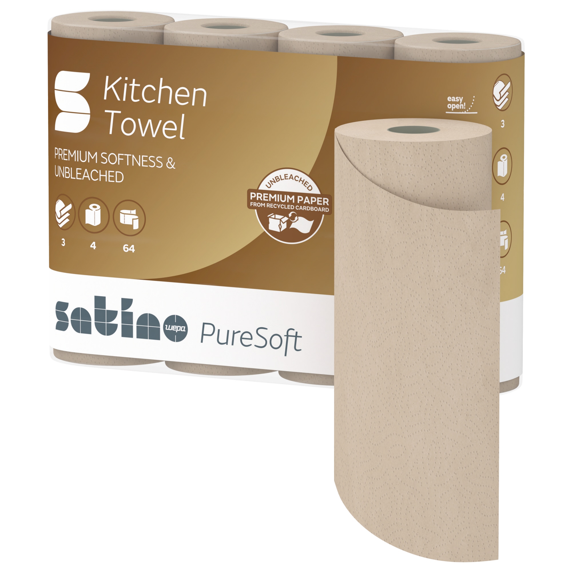 Satino Küchenrolle PureSoft 3-lagig soft beige recycelt 4er Pack