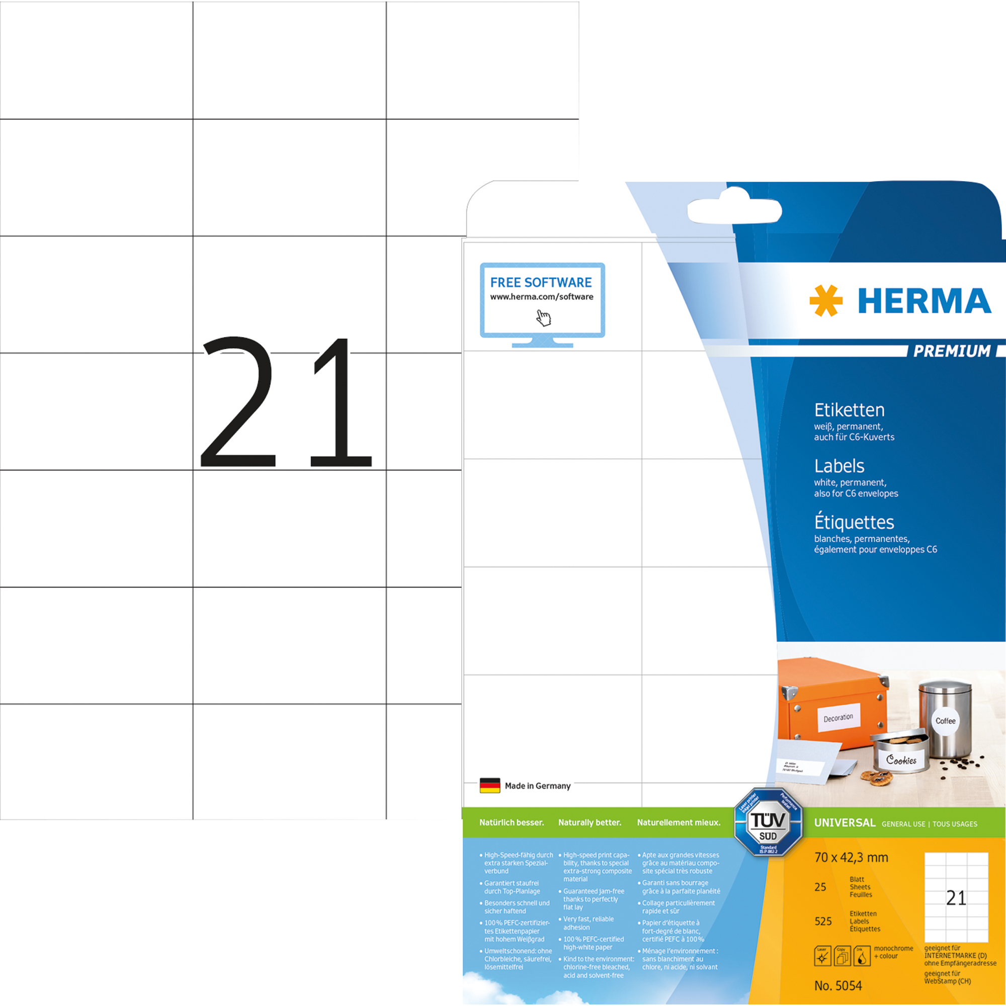 HERMA Universaletikett Premium weiß, 70 x 42,3 mm, 525 St.