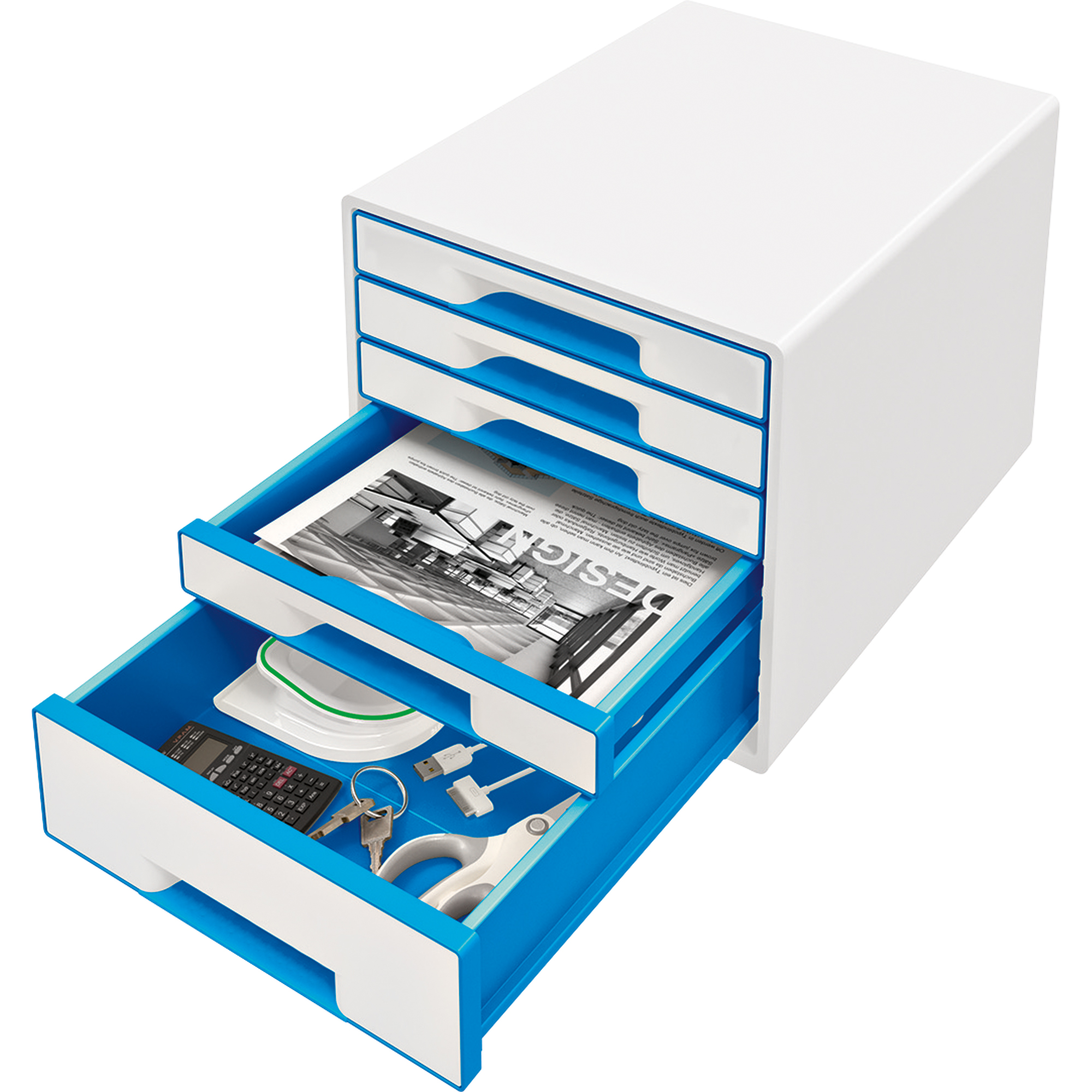 Leitz Schubladenbox WOW CUBE 5 Schubfächer blau, weiß