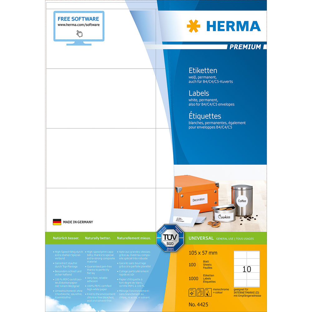 HERMA Universaletikett PREMIUM weiß, 105 x 57 mm
