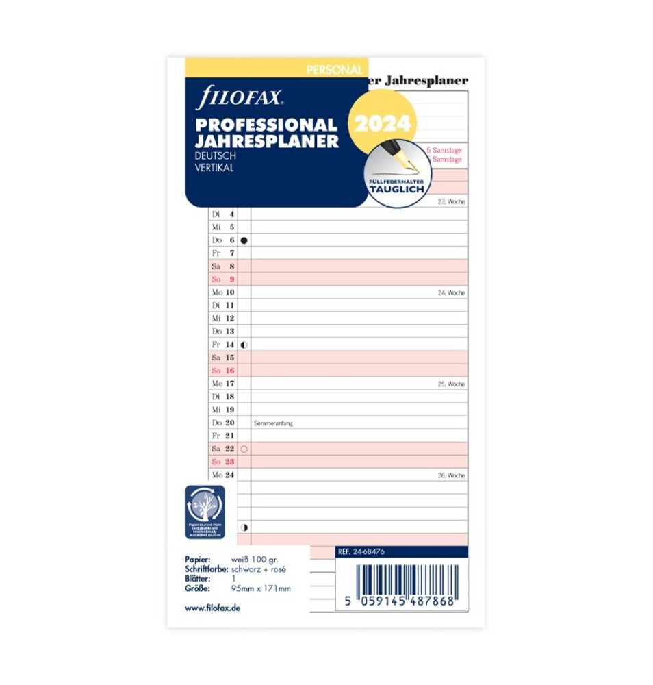 Filofax Kalendereinlage Personal Professional Jahresplaner Deutsch-2024