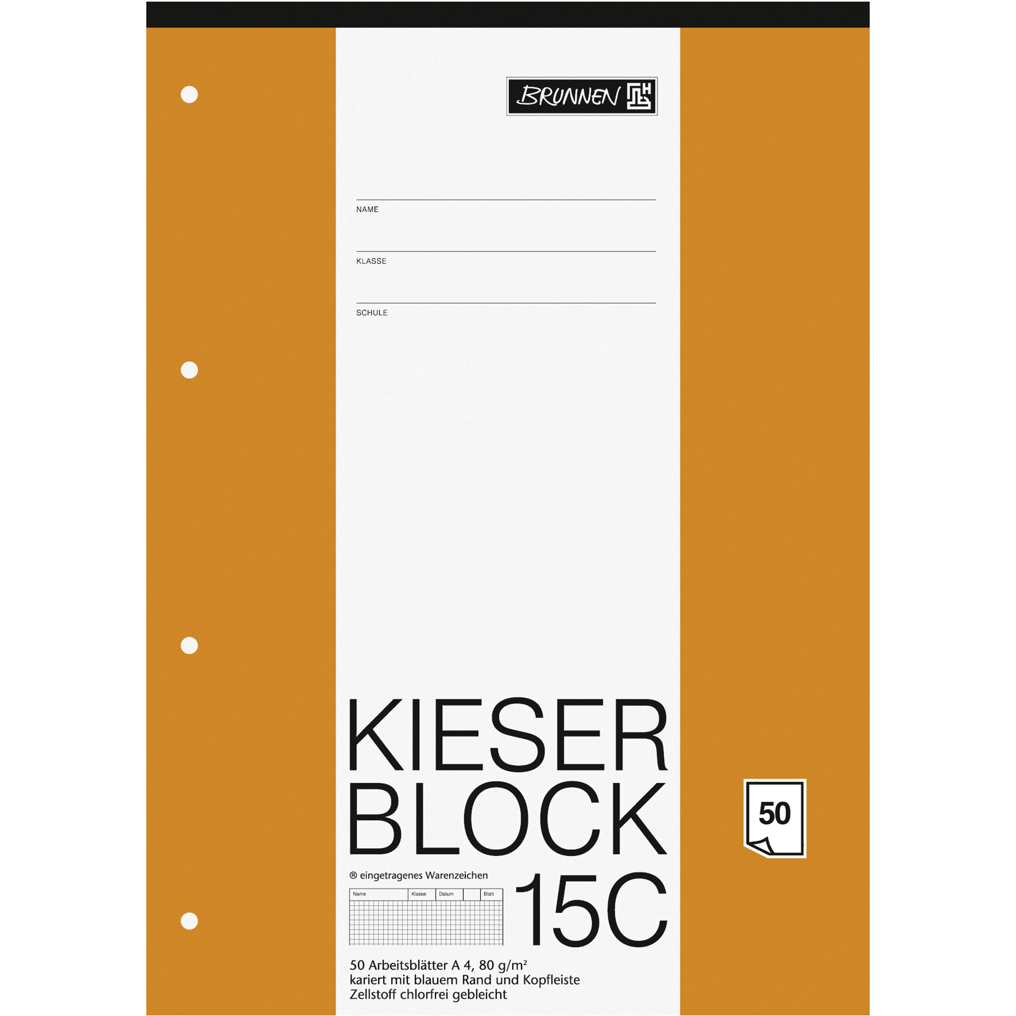 BRUNNEN Schulblock/Kieserblock DIN A4, Lineatur 15C/22, 50 Blatt