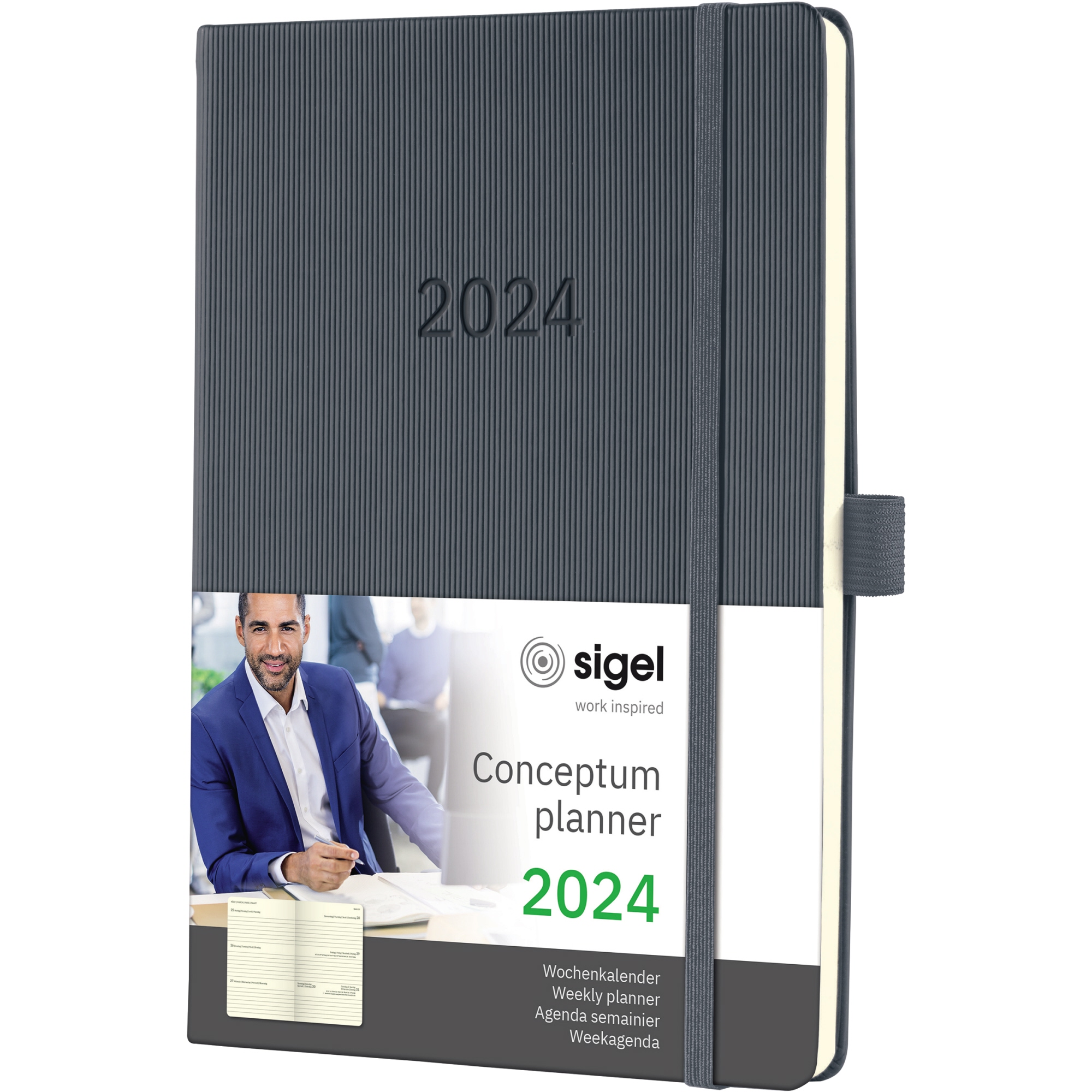 SIGEL Buchkalender CONCEPTUM® DIN A5 2024 Hardcover Softwave dunkelgrau