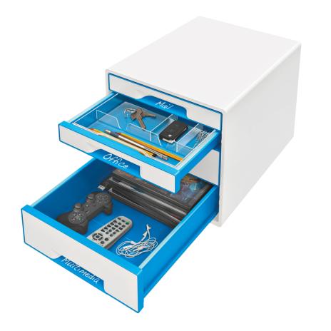 Leitz Schubladenbox WOW CUBE 4 Schubfächer blau metallic, weiß-5